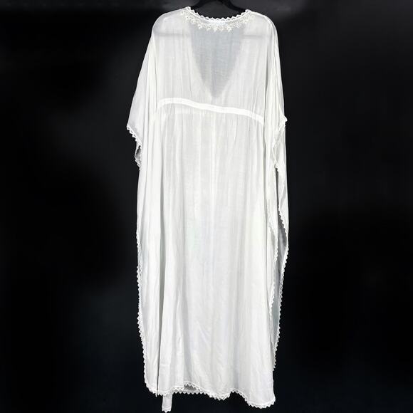 Melissa Odabash Kaftan Maxi Dress Coverup White V-Neck Eyelet Sequins One Size - Picture 8 of 9